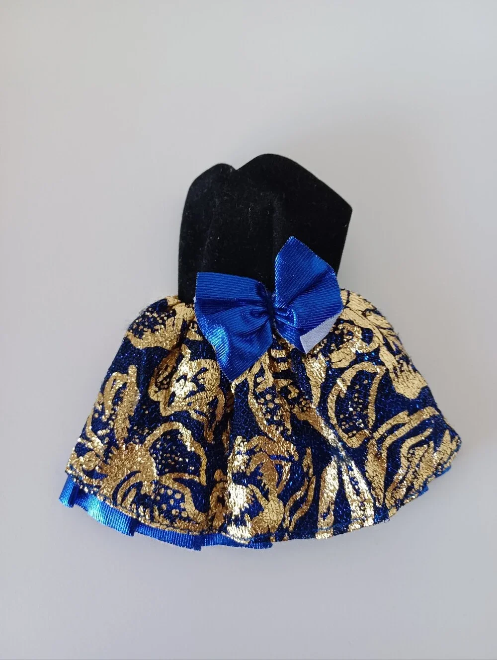 Vintage Barbie Fashion Doll Black Velvet Blue Gold Short Dress Toy Collectible